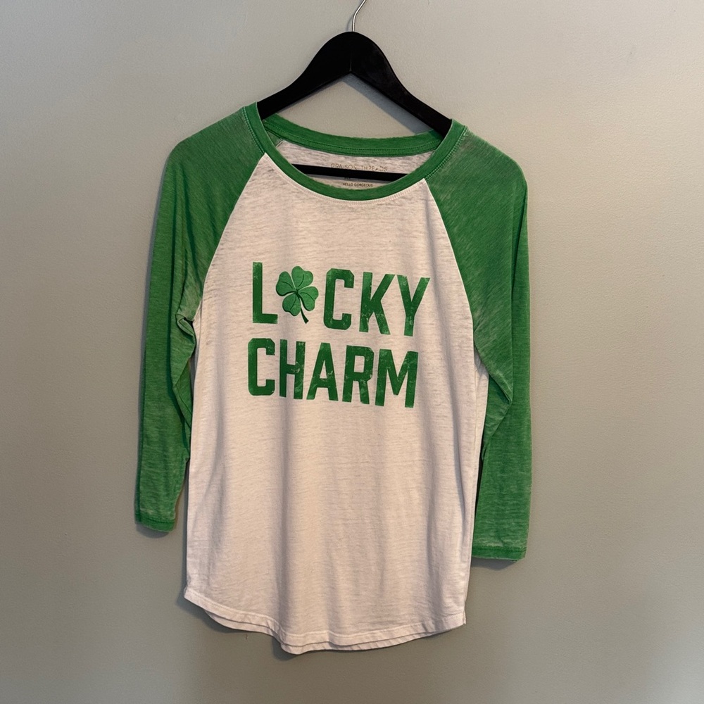 Green and White Womens Raglan Shirt